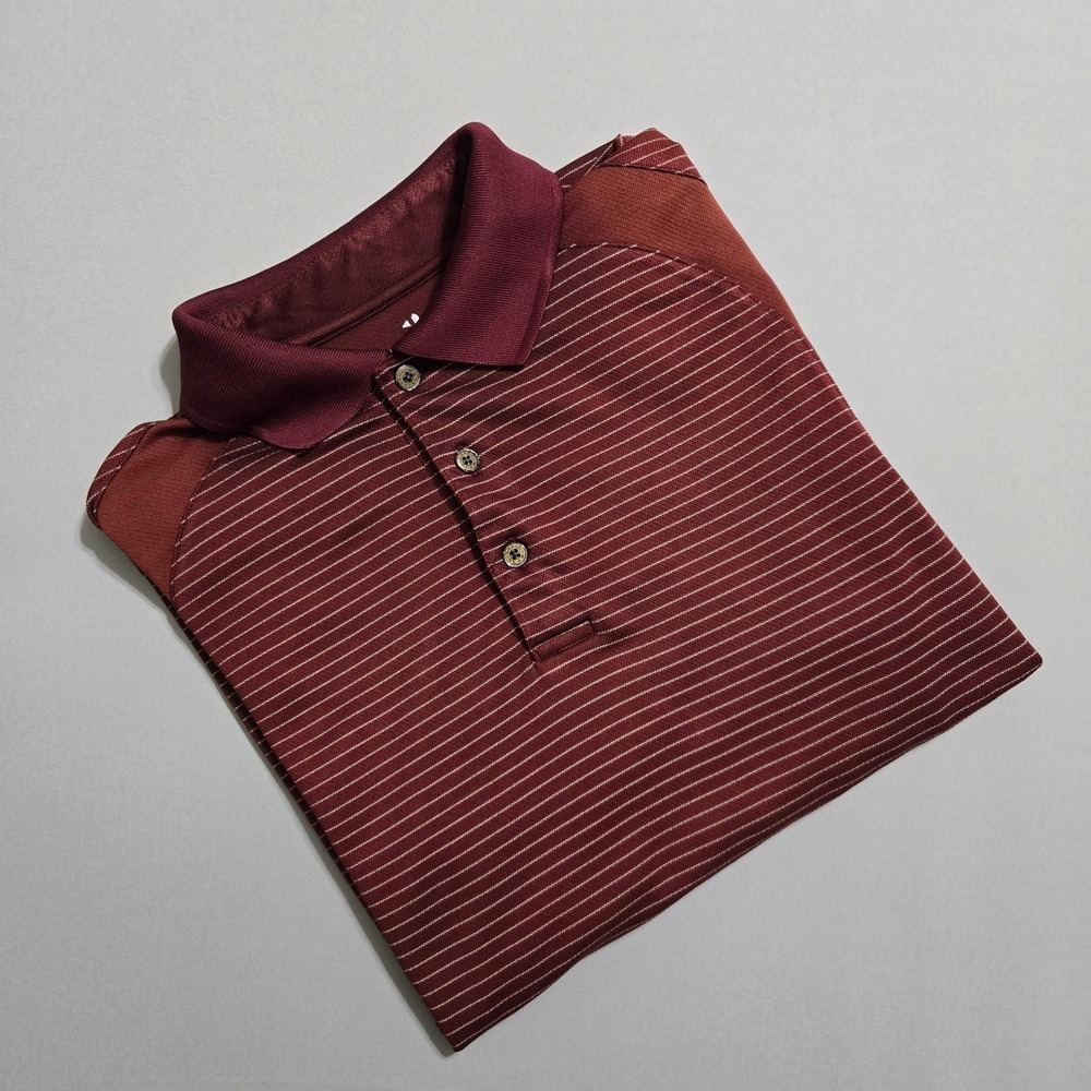 Grand Slam Mens Golf Polo Shirt Large‎ Burgundy Striped Performance Short Sleeve